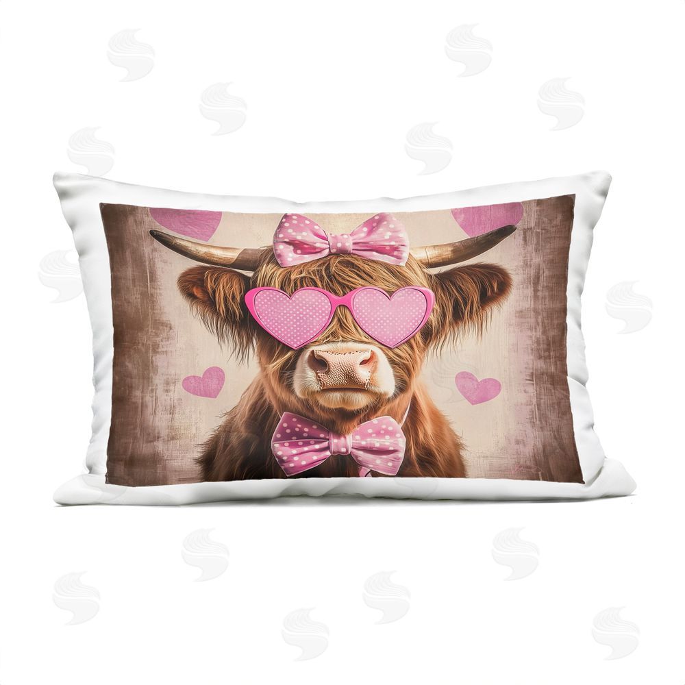 Shawna Stewart Cute Cattle Pink Hearts Outdoor Rectugular Printed Throw Pillow