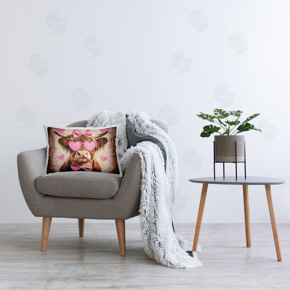 Shawna Stewart Cute Cattle Pink Hearts Rectugular Printed Throw Pillow on Chair