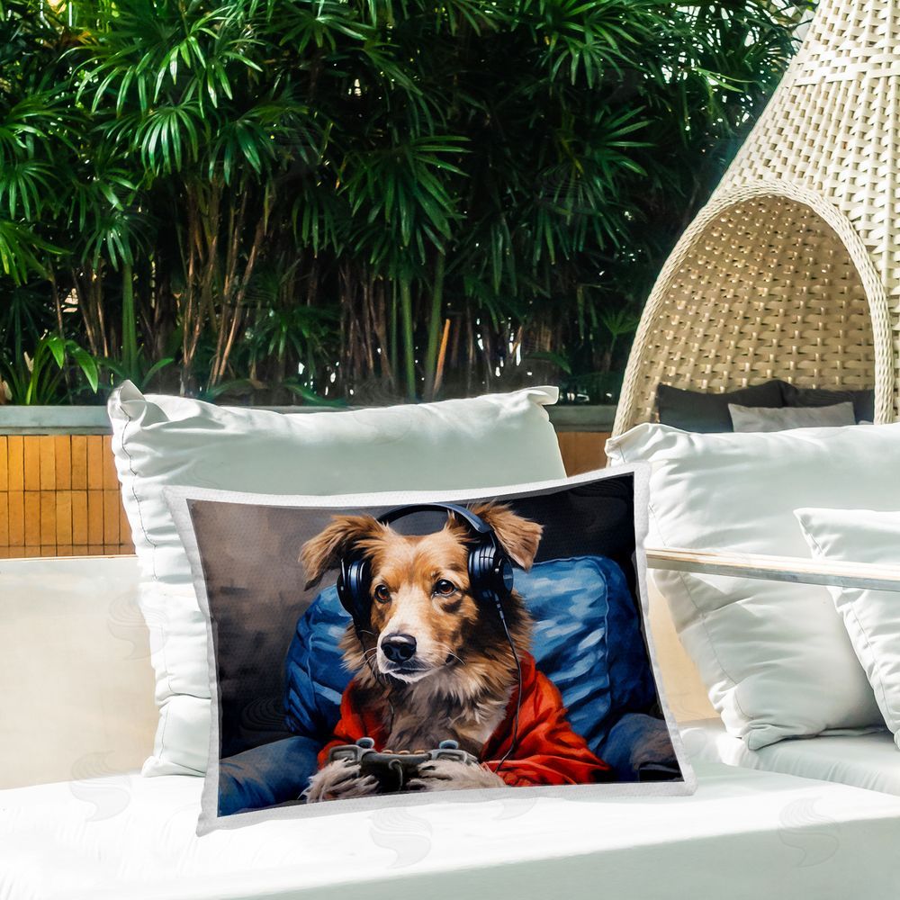 Shawna Stewart Game Master Dog Outdoor Rectugular Printed Throw Pillow on Patio