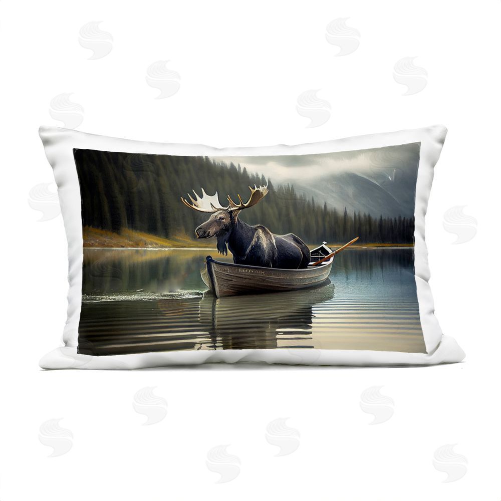 Sasha Moose in Canoe Tranquility Outdoor Rectugular Printed Throw Pillow