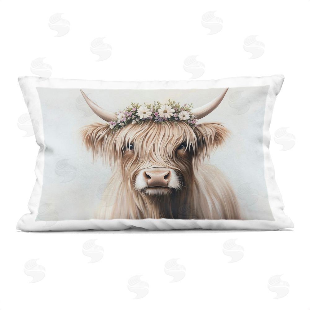 Shawna Stewart Shaggy Cattle Floral Crown Rectugular Printed Throw Pillow