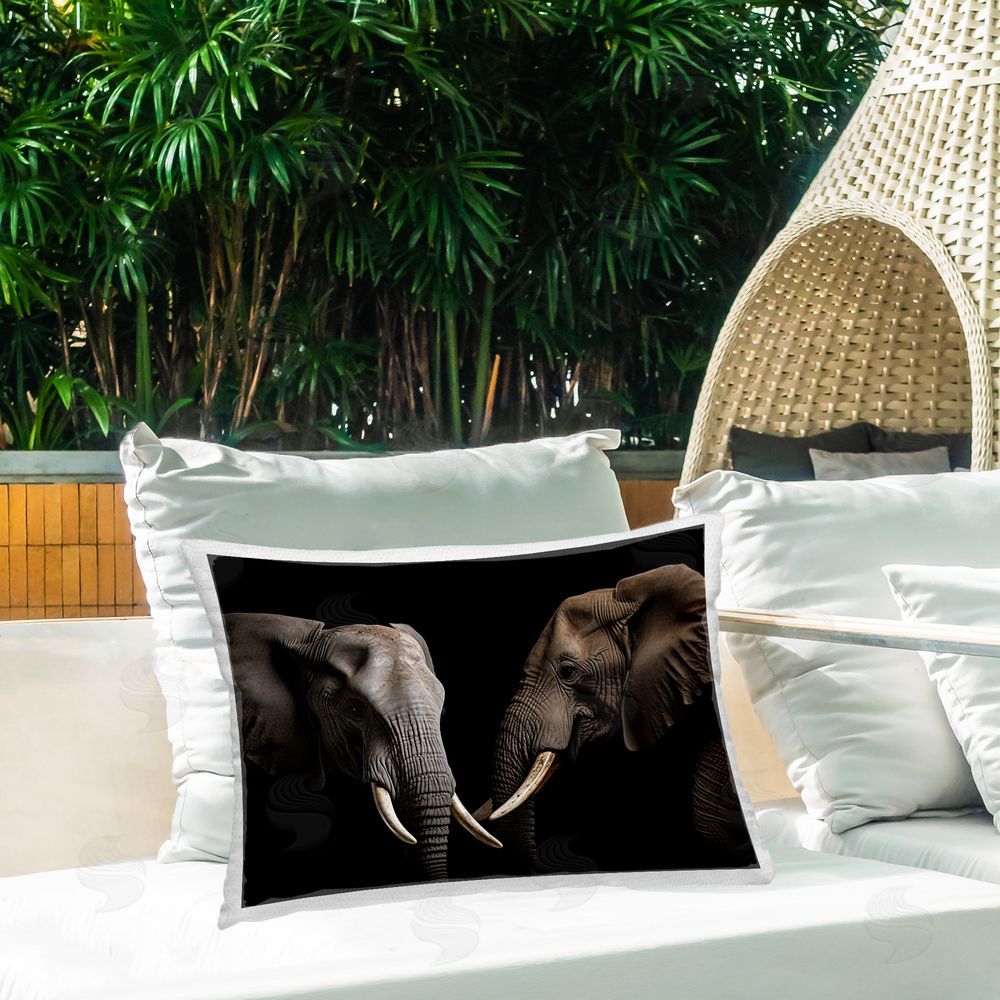 Decent Exposures Pachyderm Elephant Pair  Outdoor Rectugular Printed Throw Pillow on Patio