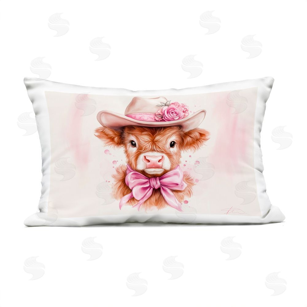 Shawna Stewart Pretty In Pink Cow Outdoor Rectugular Printed Throw Pillow