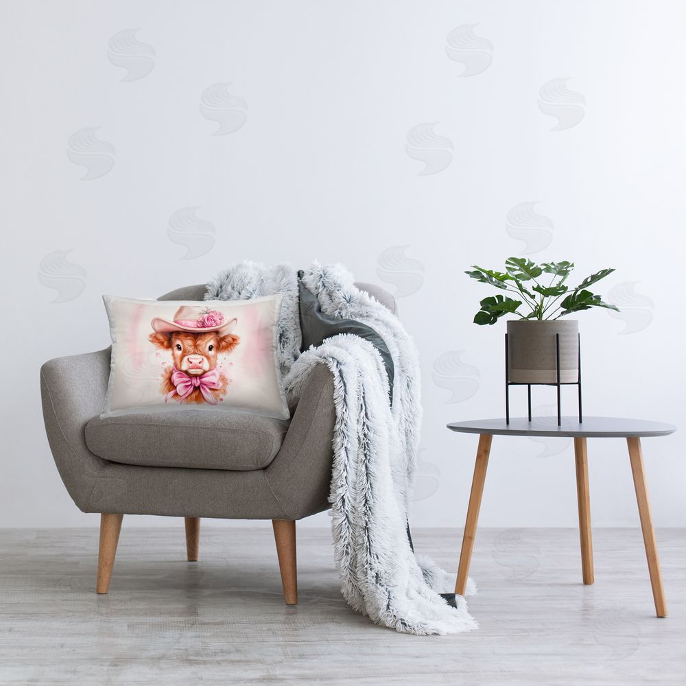 Shawna Stewart Pretty In Pink Cow Rectugular Printed Throw Pillow on Chair