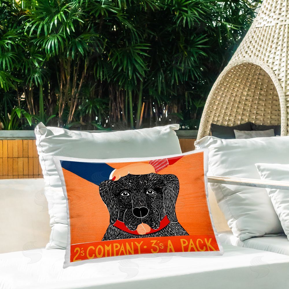 Stephen Huneck 2's Company Dog Outdoor Rectugular Printed Throw Pillow on Patio