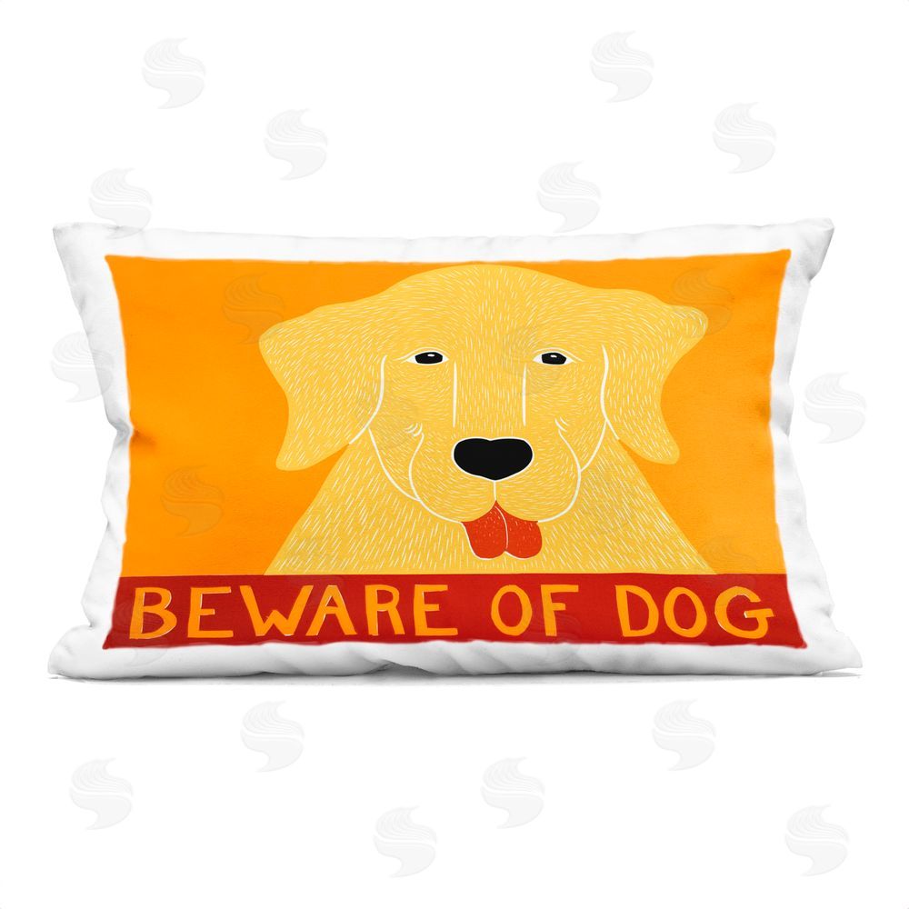 Stephen Huneck Beware Of Dog Yellow & Red Rectugular Printed Throw Pillow