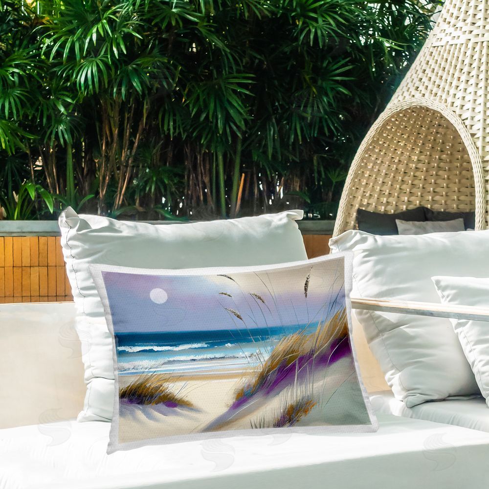 Sasha Beach Dunes Serenity Outdoor Rectugular Printed Throw Pillow on Patio