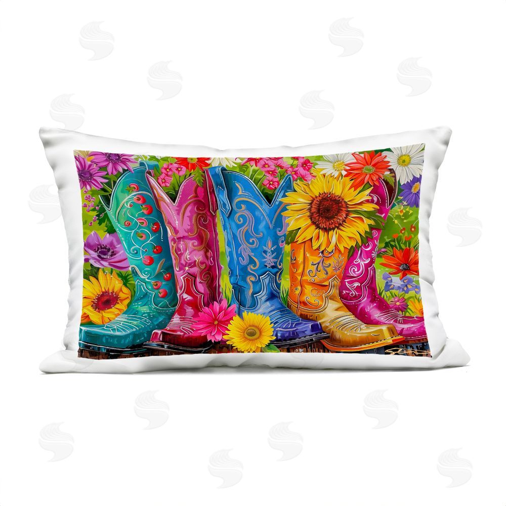 Shawna Stewart Cowboy Boots and Sunflowers Outdoor Rectugular Printed Throw Pillow