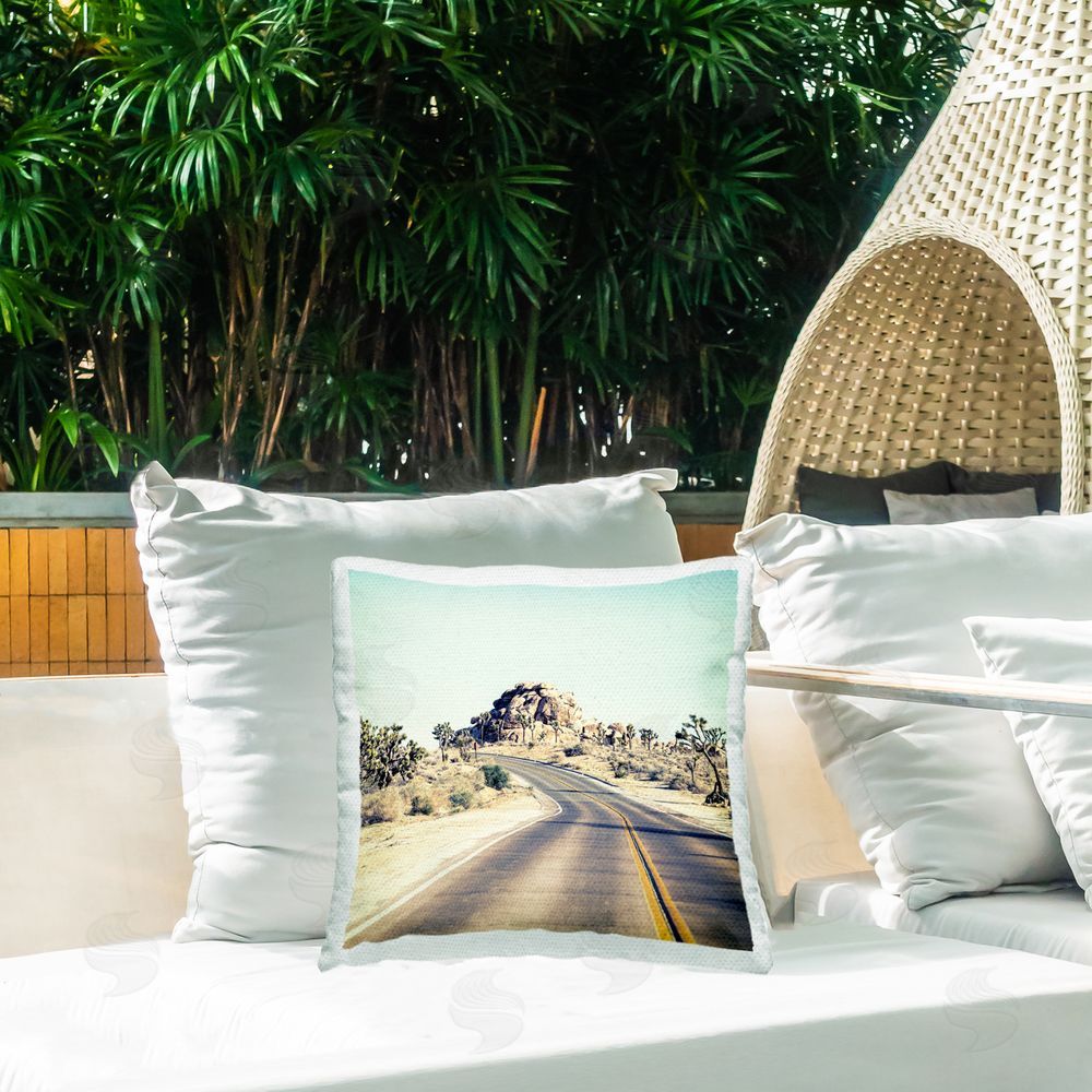Joseph S Giacalone Road Trip Joshua Tree Park Square Printed Throw Pillow on Patio