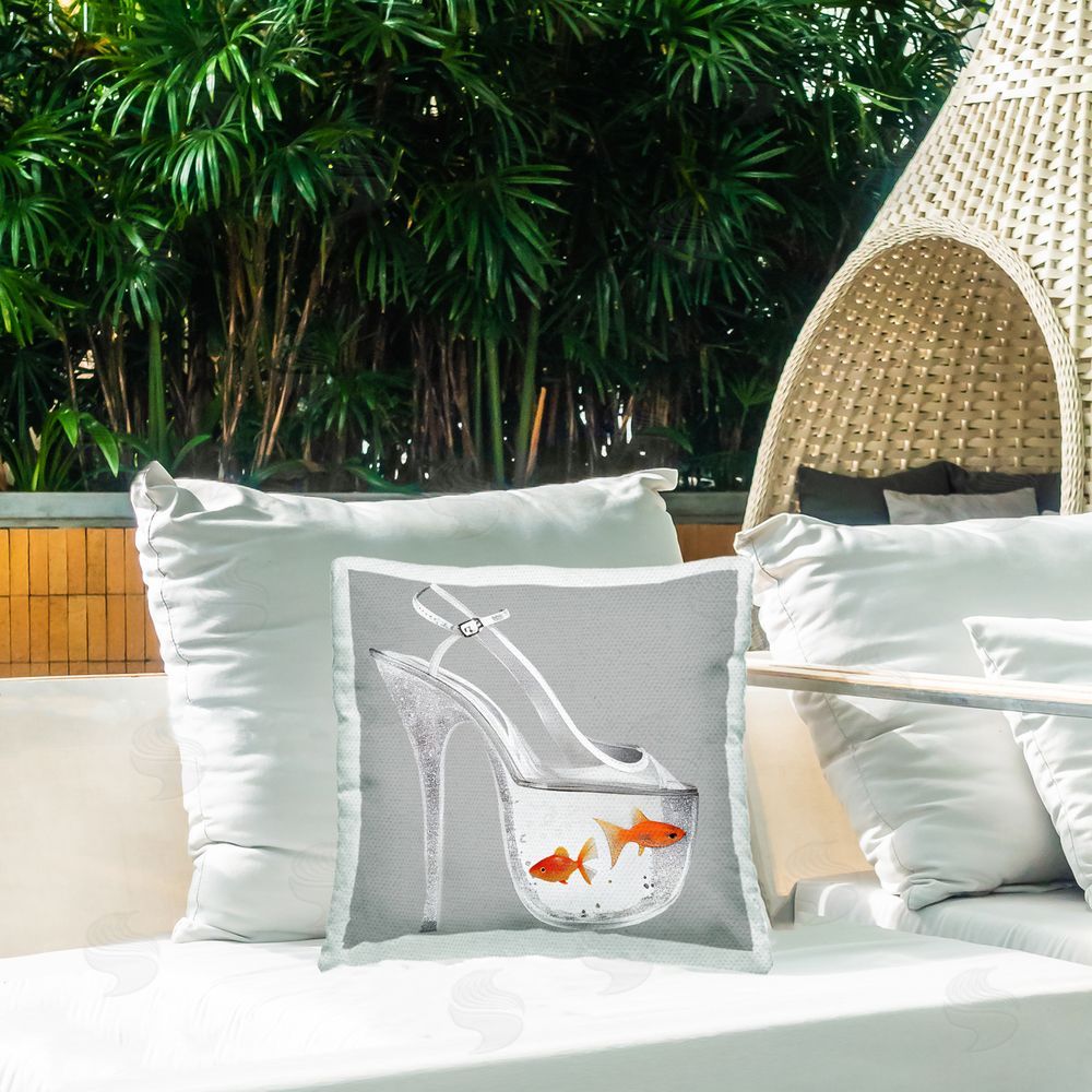Sasha Sparkle Fish Fashion Goldfish Outdoor Printed Throw Pillow on Patio
