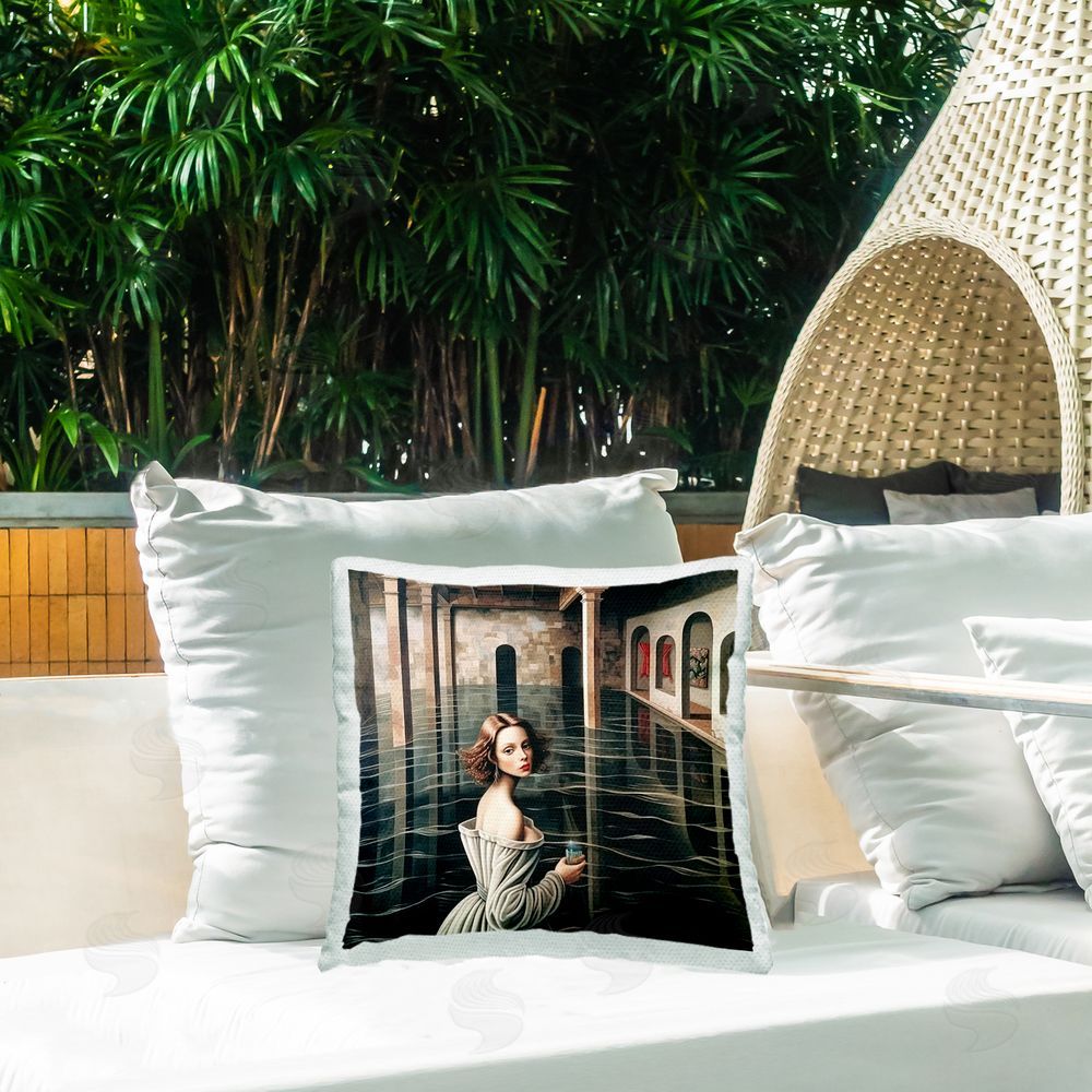 Sasha Portal Of Reflections Square Printed Throw Pillow on Patio