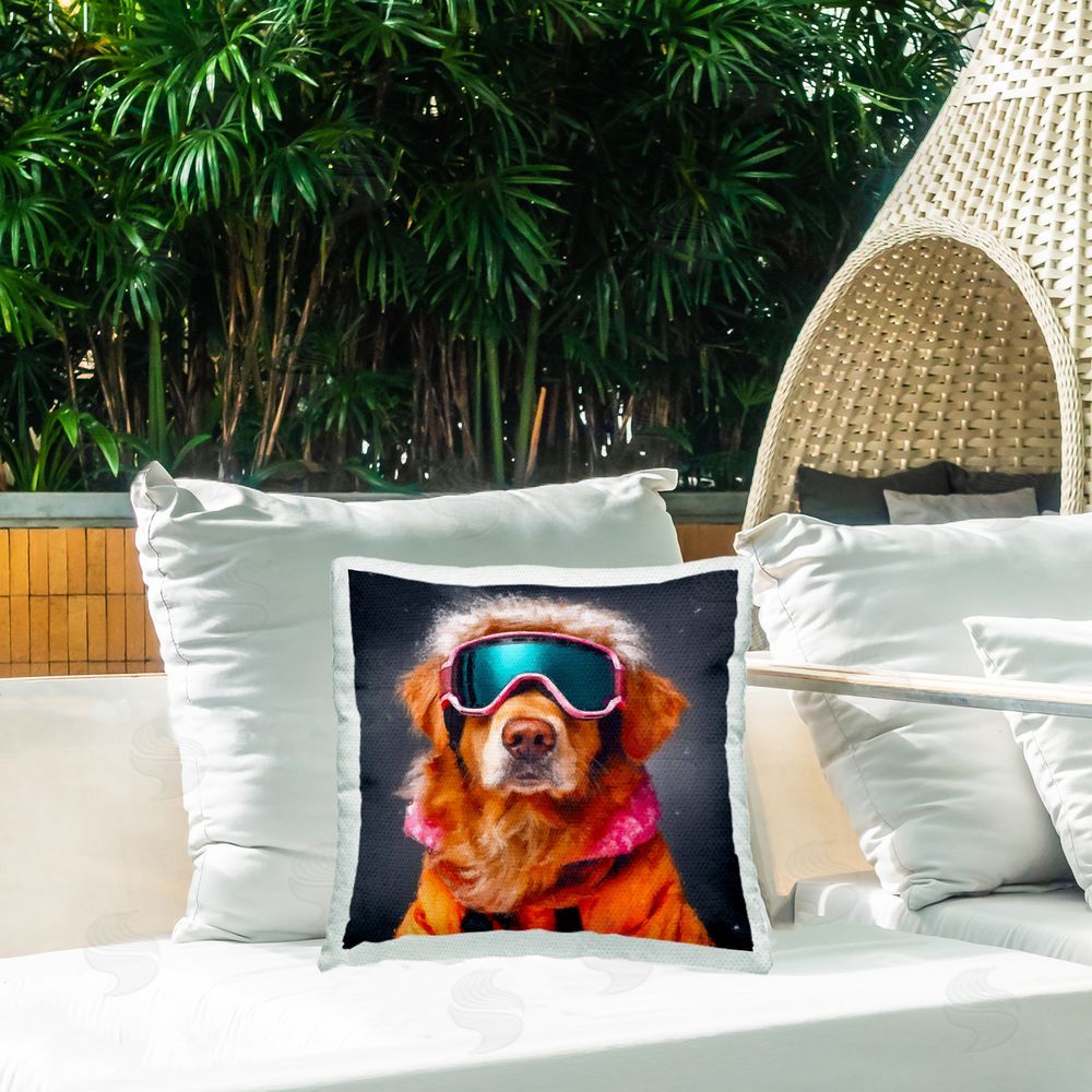 Sean Parnell Ski Dog with Goggles Square Printed Throw Pillow on Patio