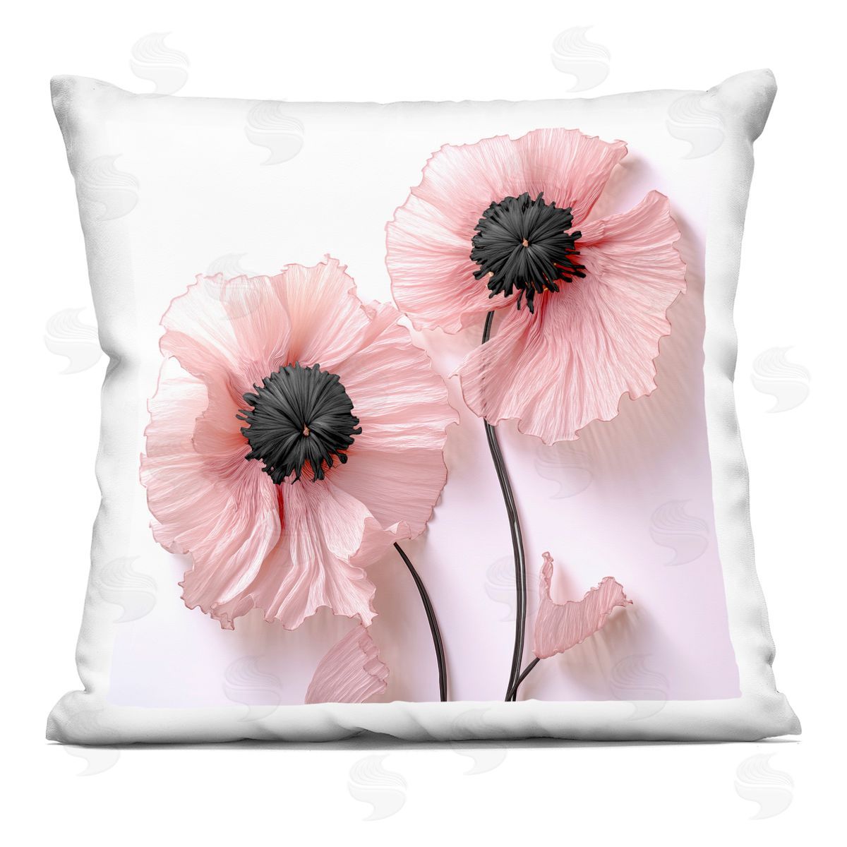 Sasha Properly Pink Poppies Square Printed Throw Pillow