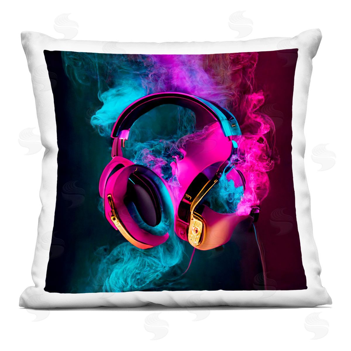 Sasha Power Play Pink & Blue Headphones Square Printed Throw Pillow