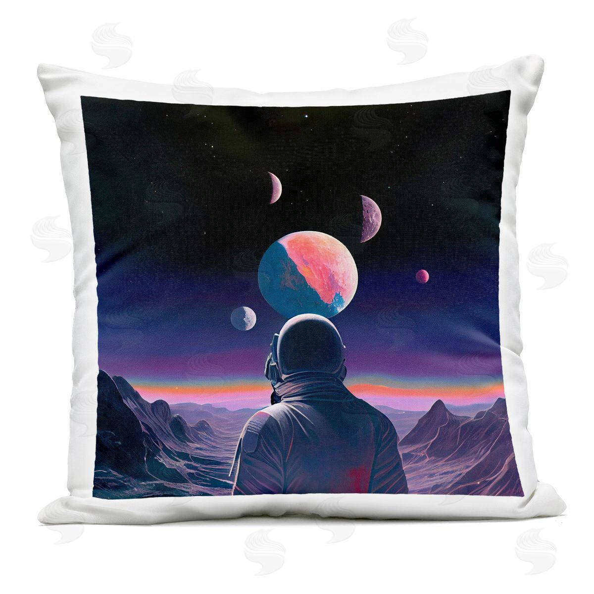 Sasha Astronaut & Purple Toned Terrain Outdoor Square Printed Throw Pillow