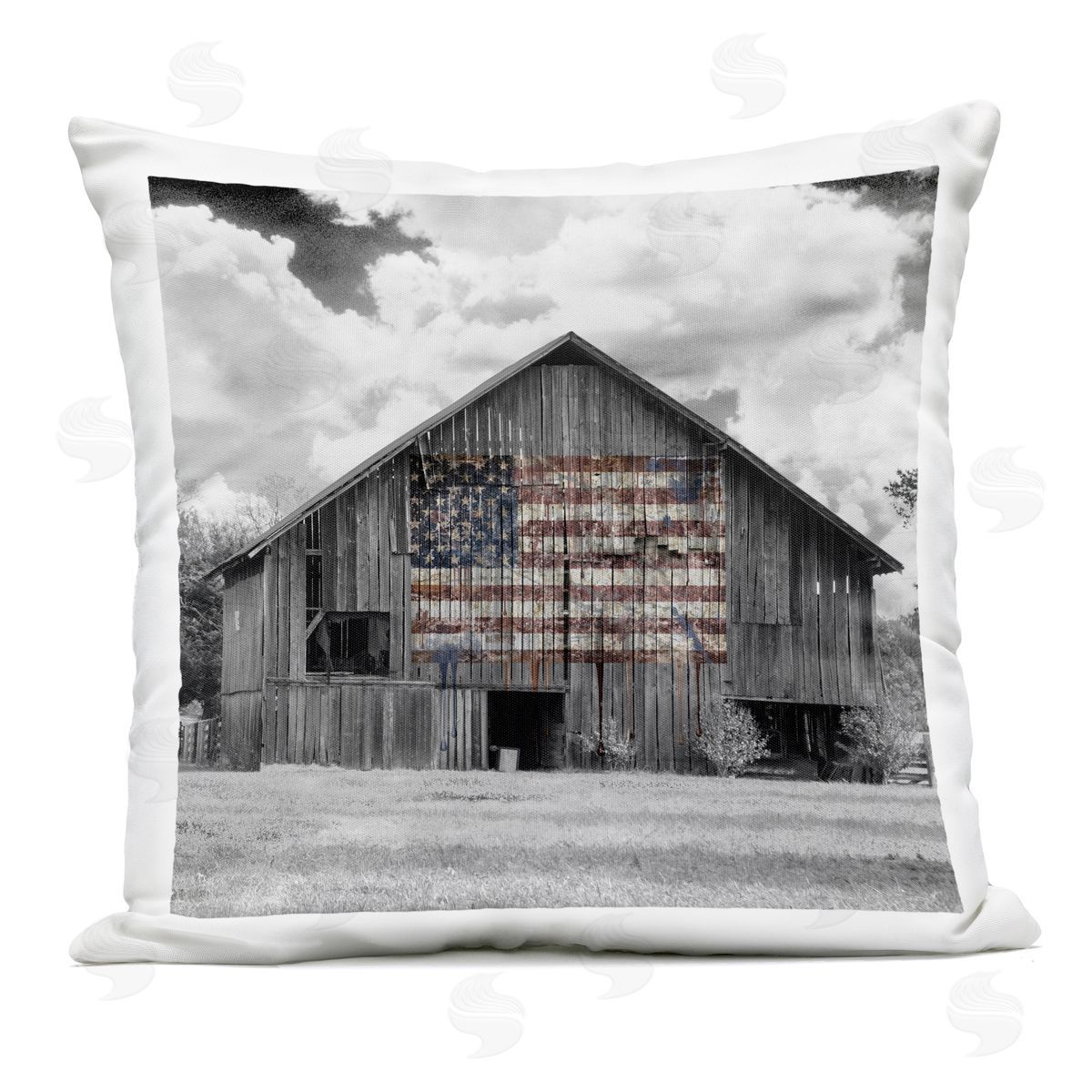 Decent Exposures USA Flag Monochrome Barn Outdoor Square Printed Throw Pillow