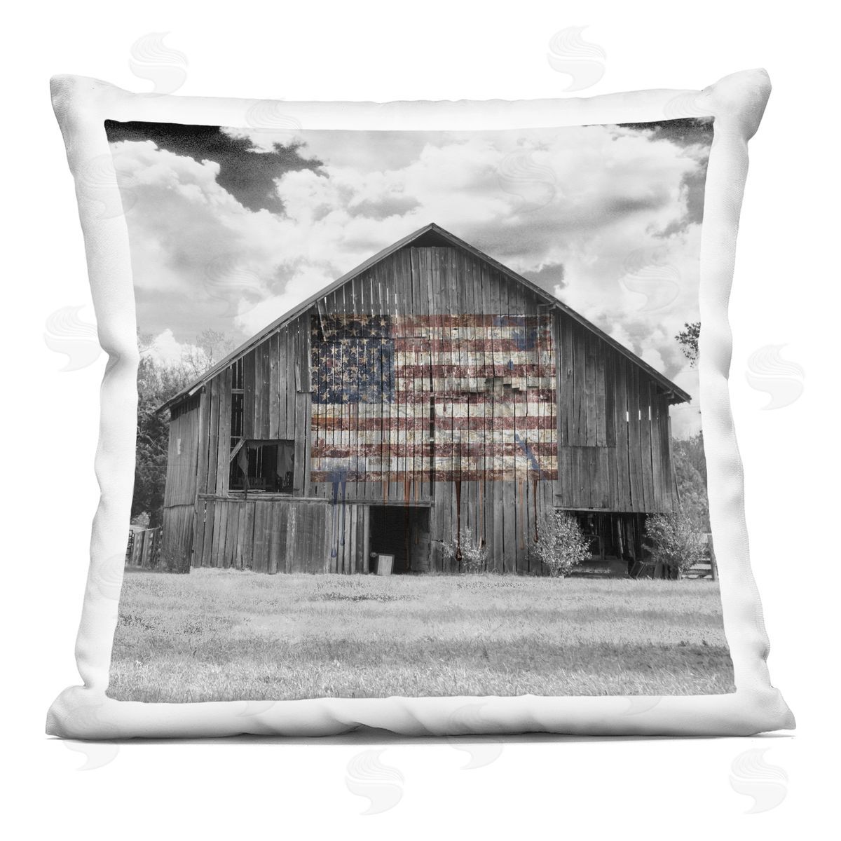 Decent Exposures USA Flag Monochrome Barn Square Printed Throw Pillow