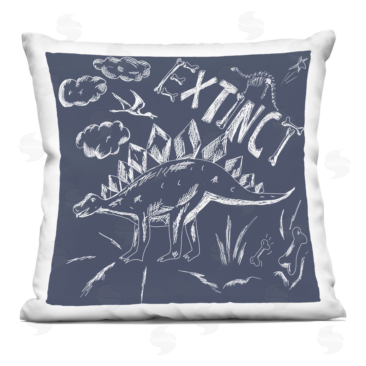 HUE and MI and Sangita Sketchy Extinct Dinosaur Square Printed Throw Pillow
