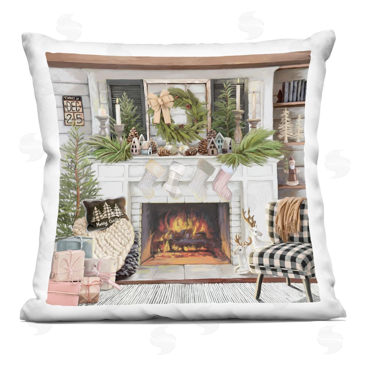 Nicky Boehme Cozy Christmas Mantel Stockings Indoor Printed Throw Pillow