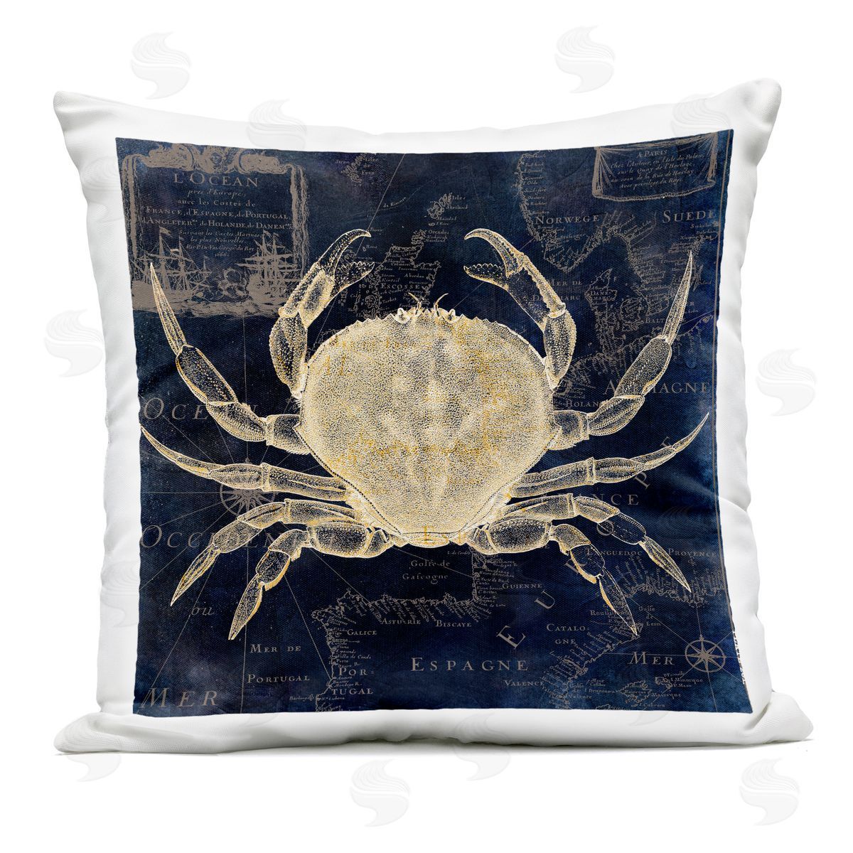 Sasha Crab Contour over Map Outdoor Square Printed Throw Pillow