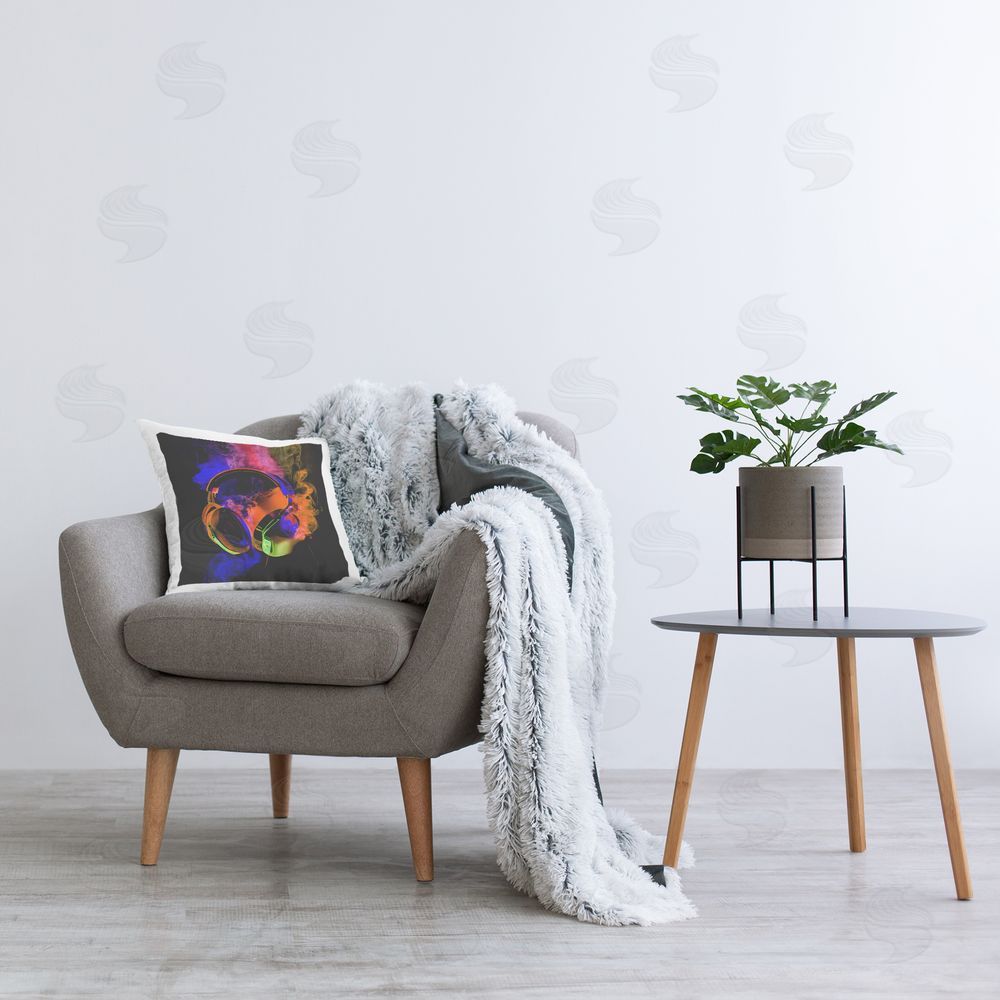 Sasha Power Play Headphones Square Printed Throw Pillow on Chair