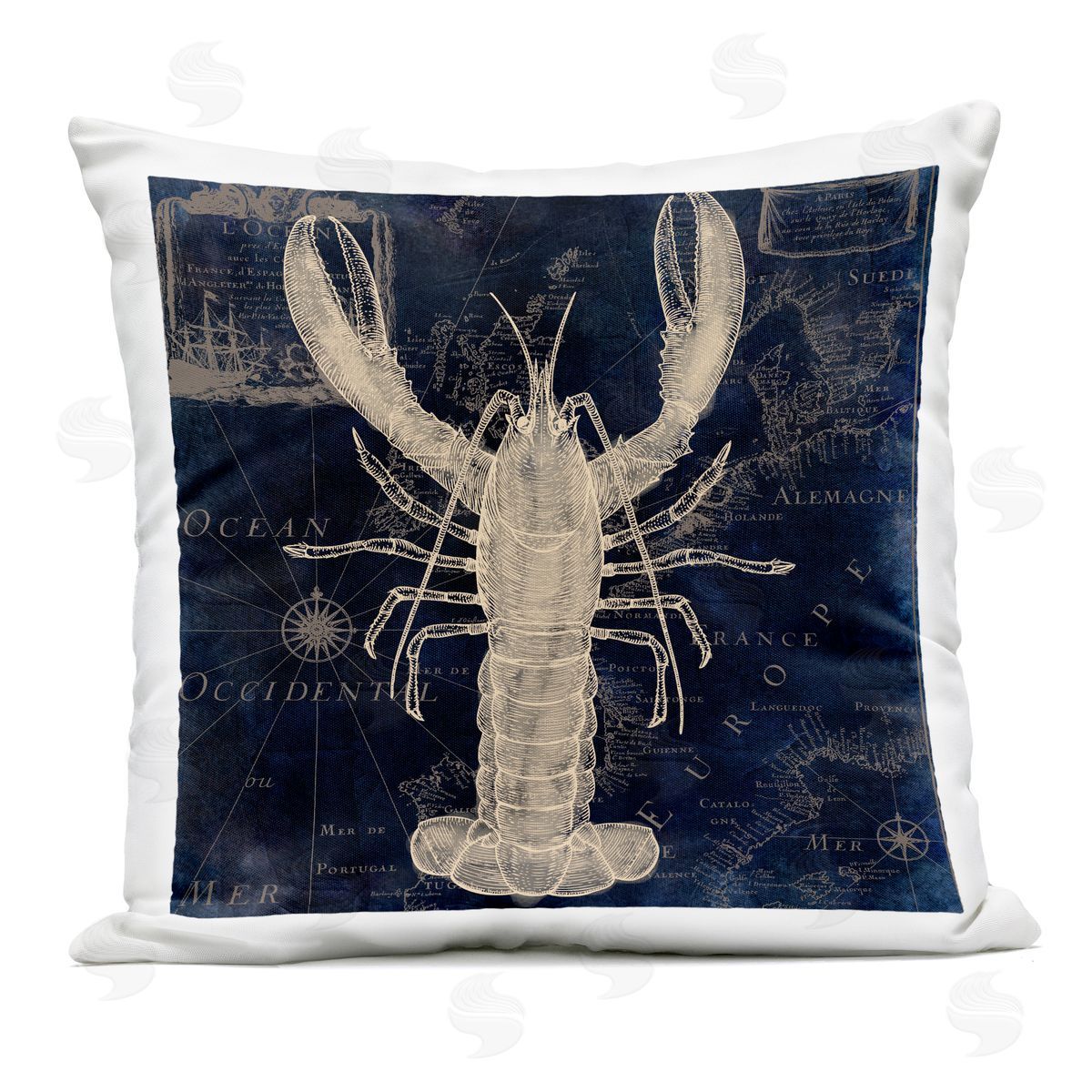 Sasha Lobster Contour over Map Outdoor Square Printed Throw Pillow