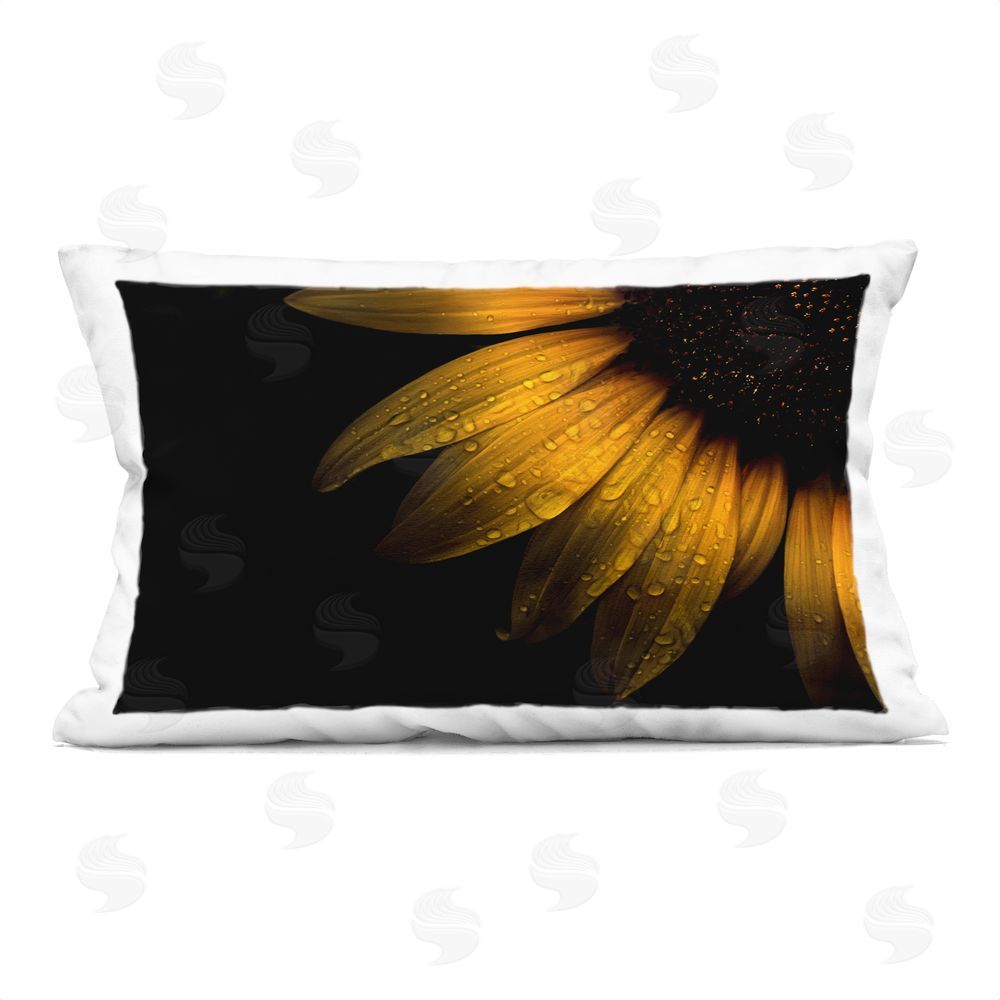 Brian Carson Photography Water Droplets on Sunflower Rectugular Printed Throw Pillow