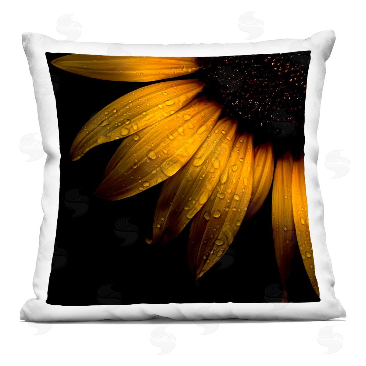 Brian Carson Photography Sunflower Detail with Droplets Square Printed Throw Pillow