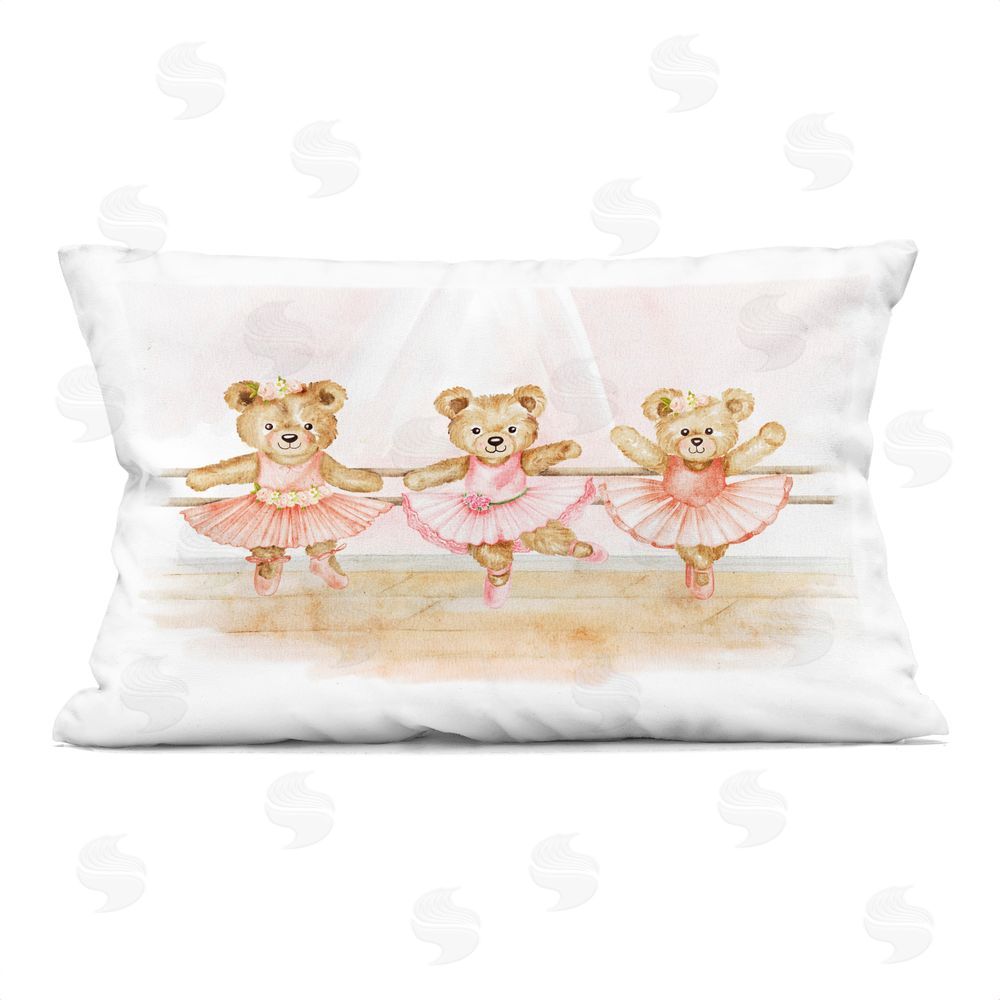 Amy Hall Ballet Teddy Bears Trio Rectugular Printed Throw Pillow