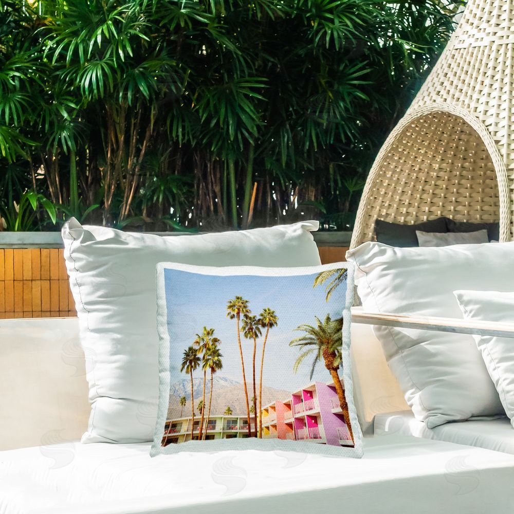 LISH Creative Looming Palms over Resort Square Printed Throw Pillow on Patio