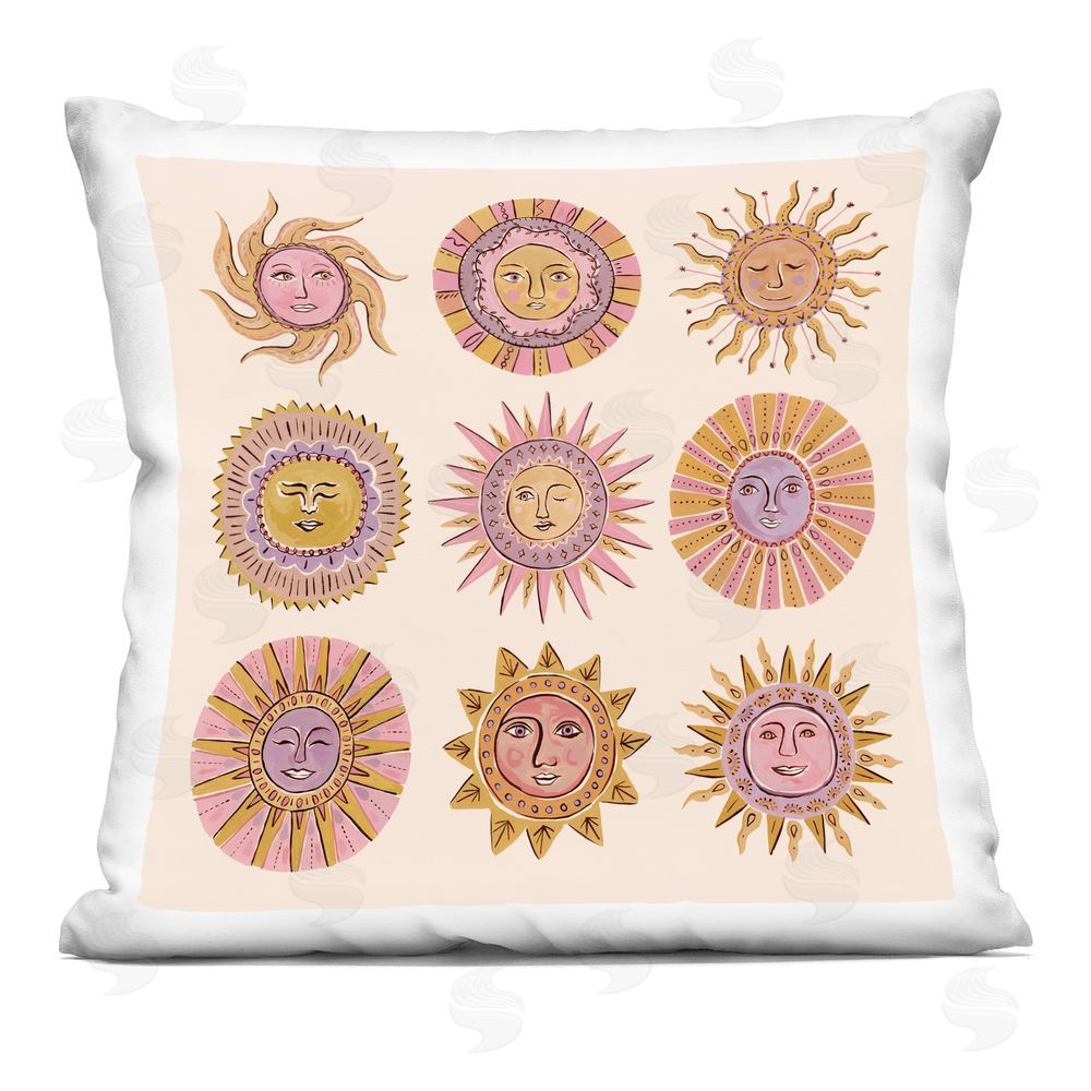 Two If By Sea Studios Boho Solar Faces Square Plush Polyester Throw Pillow