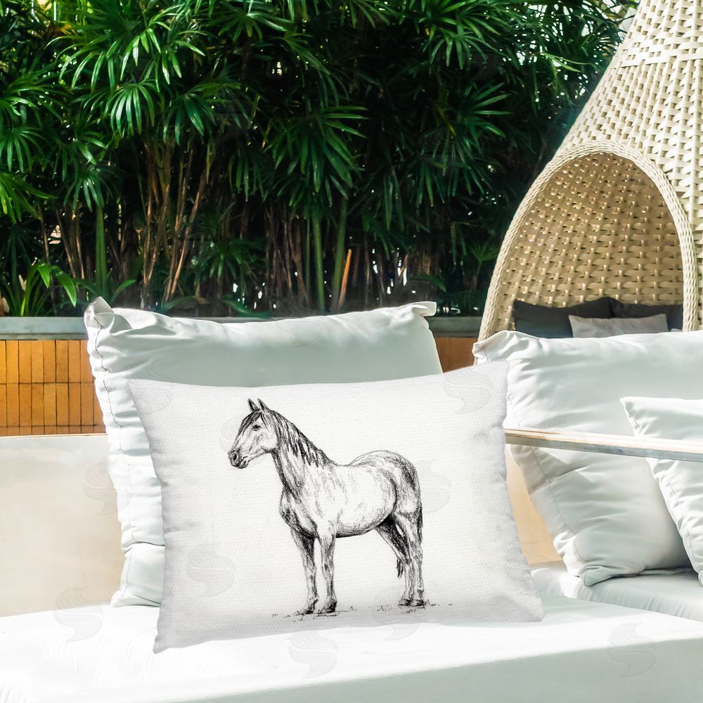 Leah Noel Art Horse In Charcoal Lumbar Outdoor Quick-Dry Polyester Throw Pillow on Seat