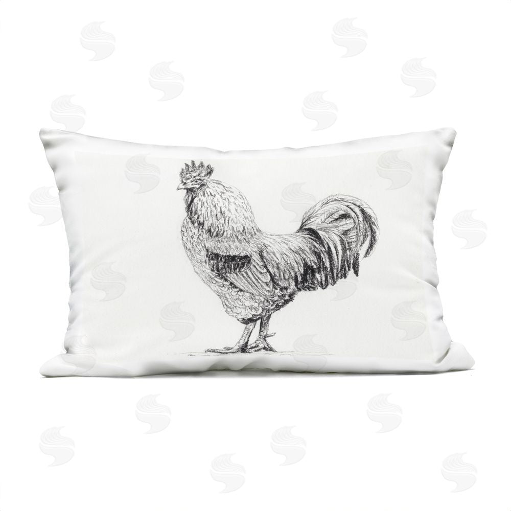 Leah Noel Art Rooster in Charcoal Outdoor Printed Throw Pillow