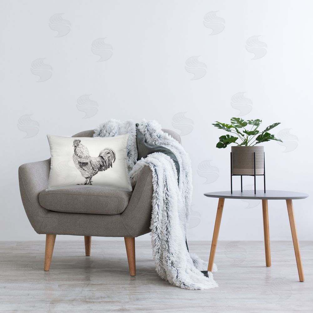 Leah Noel Art Rooster in Charcoal Printed Throw Pillow in Room