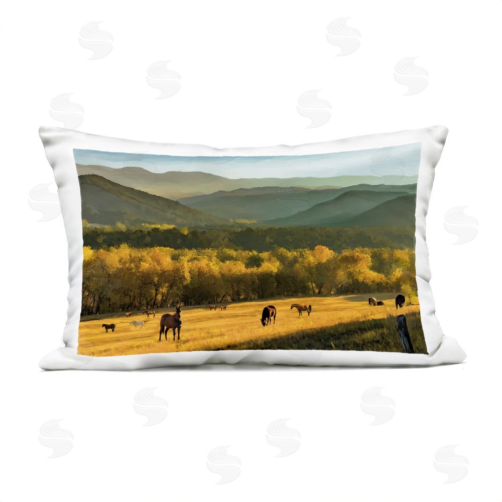 Renel Peters Grazing Horses Autumn Hillside Outdoor Printed Throw Pillow