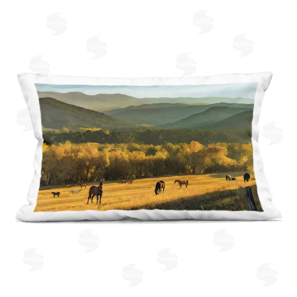 Renel Peters Grazing Horses Autumn Hillside Indoor Printed Throw Pillow