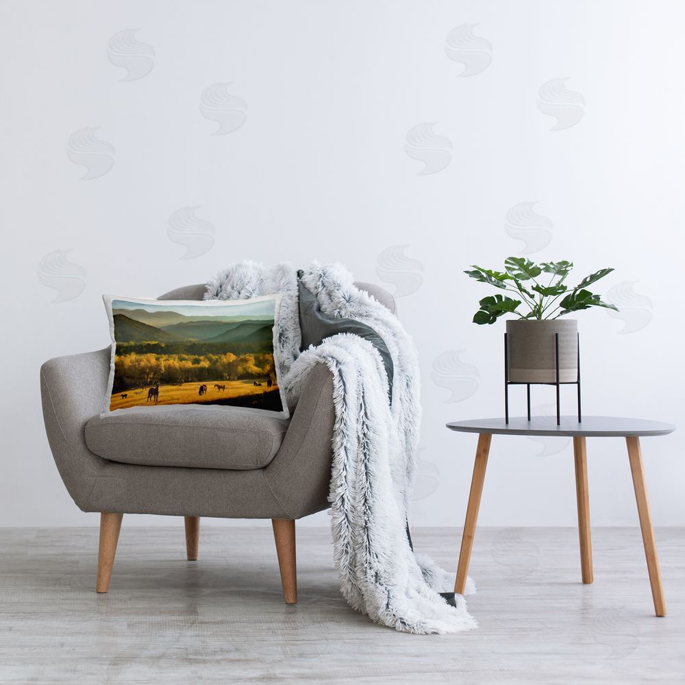 Renel Peters Grazing Horses Autumn Hillside Printed Indoor Throw Pillow in Room