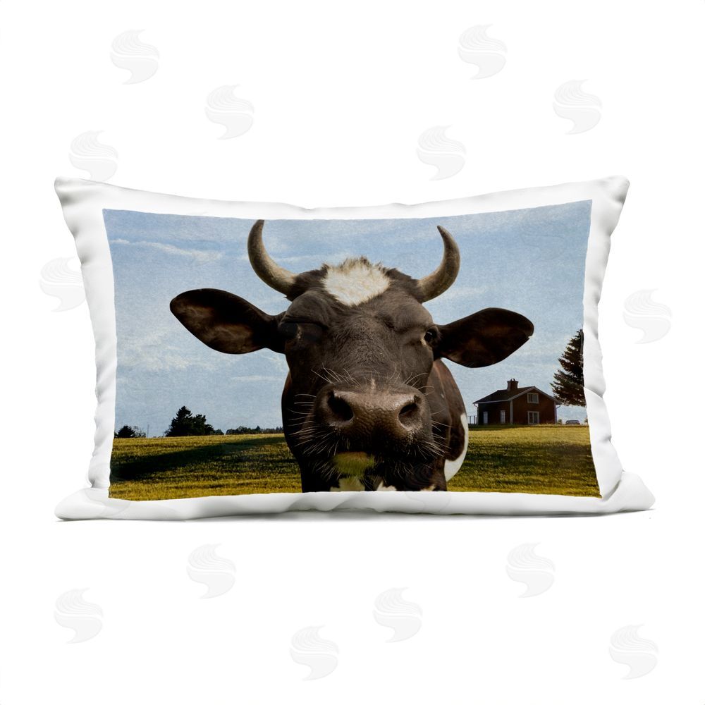 Marcus Prime Farm Cow with Curved Horns Lumbar Outdoor Quick-Dry Polyester Throw Pillow