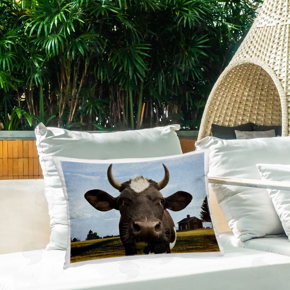 Marcus Prime Farm Cow with Curved Horns Lumbar Outdoor Quick-Dry Polyester Throw Pillow on Seat