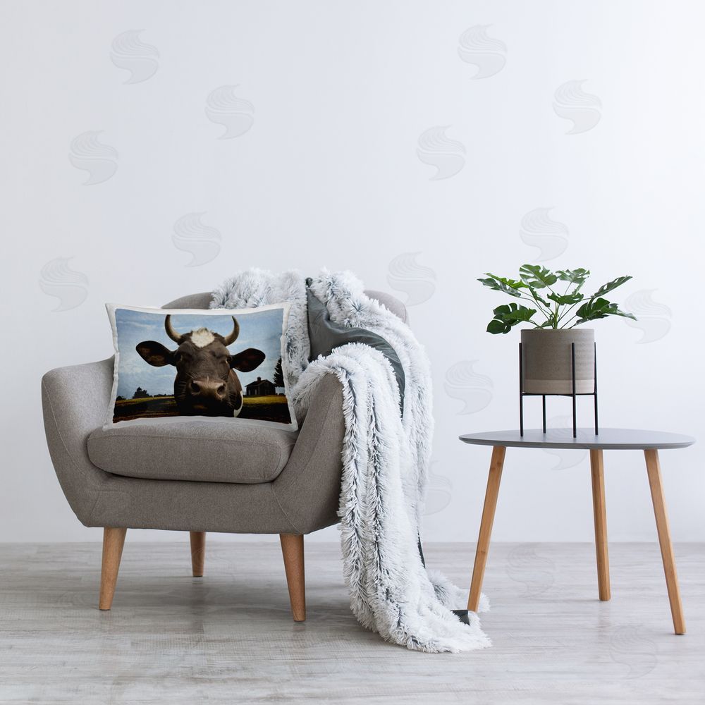 Marcus Prime Farm Cow with Curved Horns Square Outdoor Quick-Dry Polyester Throw Pillow on Seat