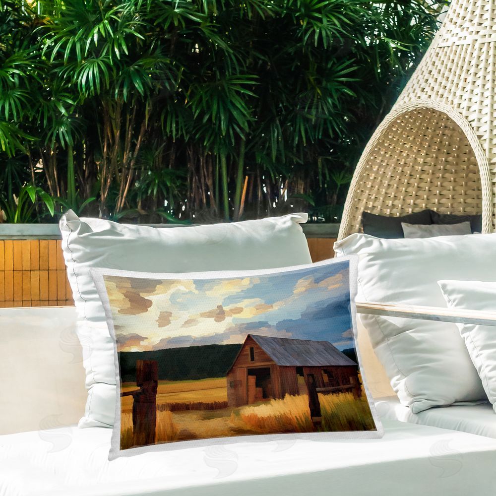 Renel Peters Harvest Time Autumn Barn Lumbar Outdoor Quick-Dry Polyester Throw Pillow on Seat