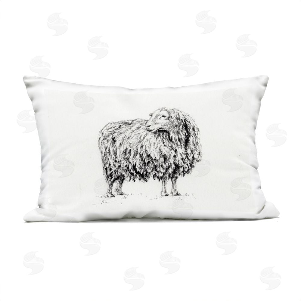 Leah Noel Art Sheep in Charcoal Outdoor Printed Throw Pillow