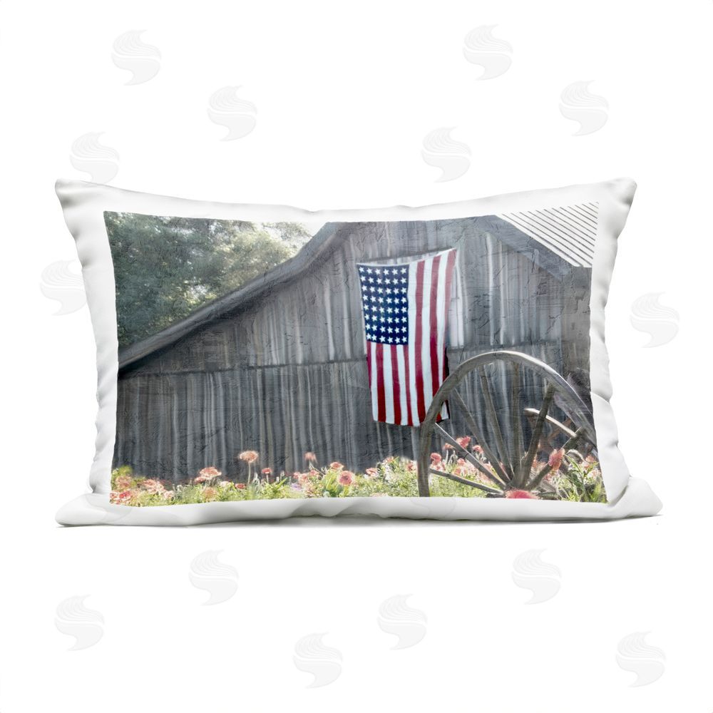 Kim Allen USA Wagon Wheel Barn Outdoor Printed Throw Pillow