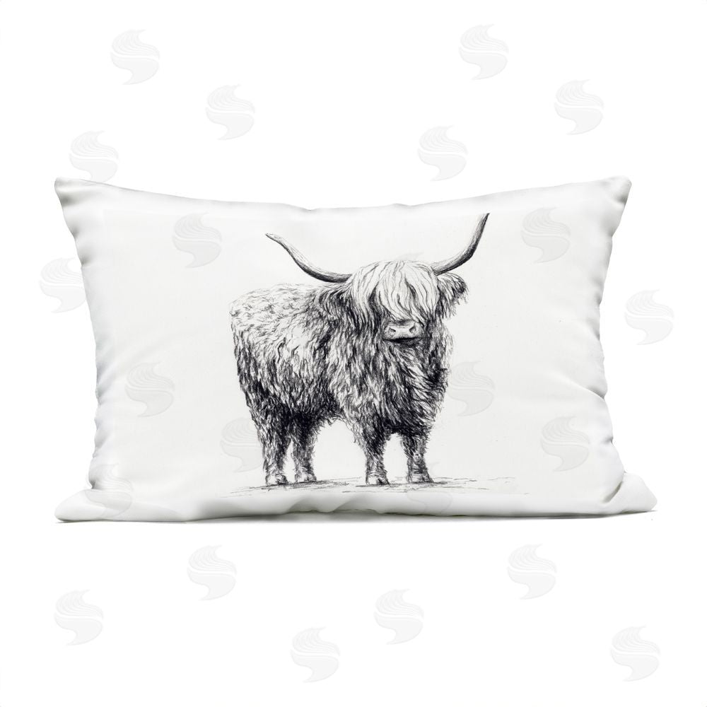 Leah Noel Art Highland Cow in Charcoal Outdoor Printed Throw Pillow
