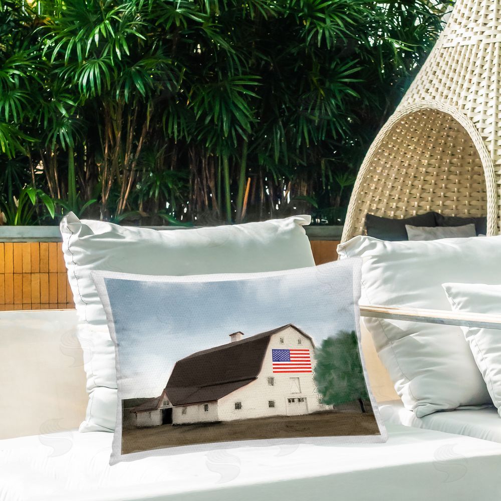 Kim Allen American Barn Dreams Printed Throw Pillow on Patio