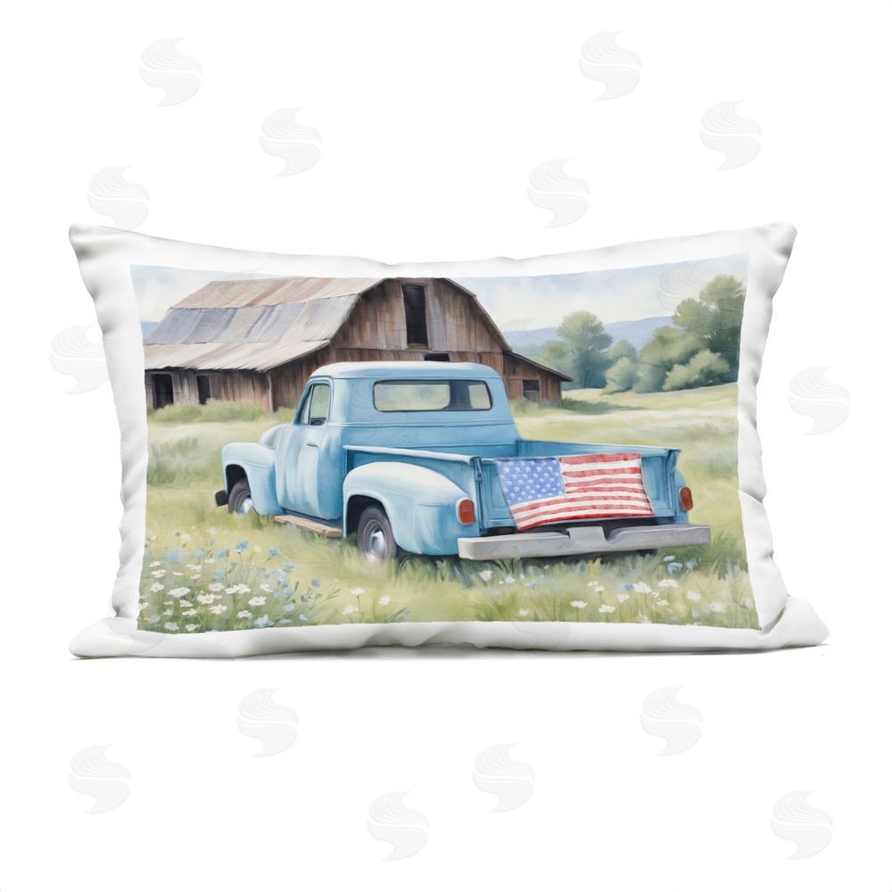 Kim Allen American Pride Truck on Farm Outdoor Printed Throw Pillow