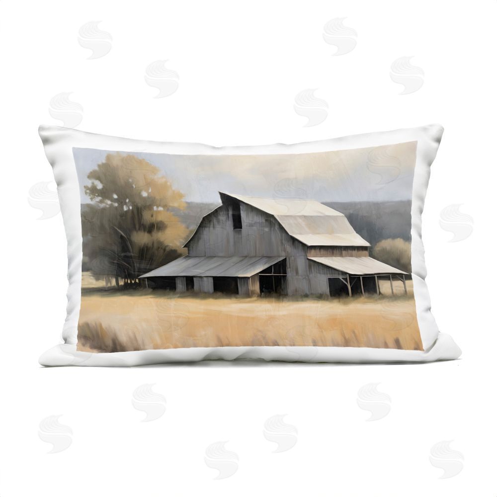 Kim Allen In The Field Farm Structure Outdoor Printed Throw Pillow