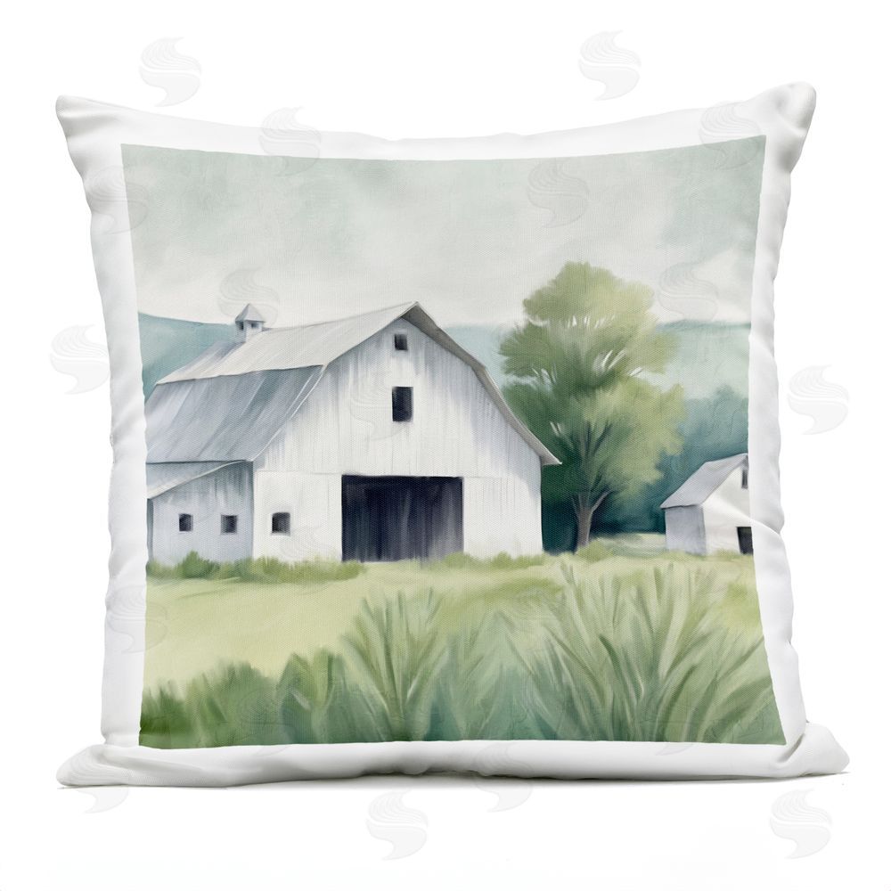 Kim Allen Farm Home White Barn Outdoor Printed Throw Pillow
