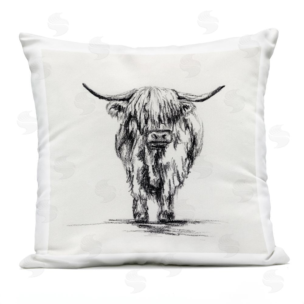 Leah Noel Art Highland Cow in Charcoal Outdoor Printed Throw Pillow