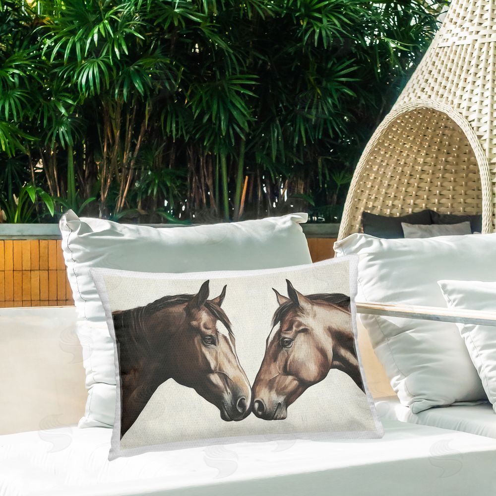 Svetlana Aleynikova Equine Companions Pair Printed Throw Pillow on Patio